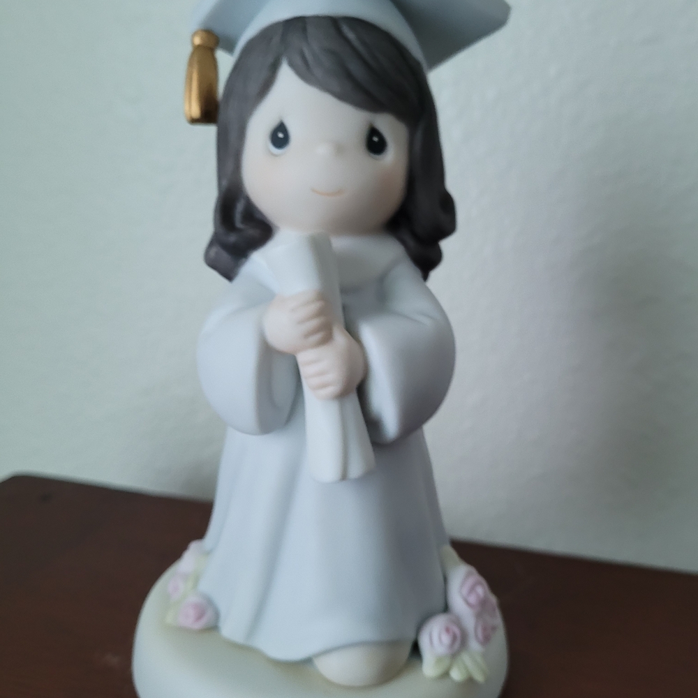 Precious Moments Graduate Figurine - Gray and Gold with Pink Accents